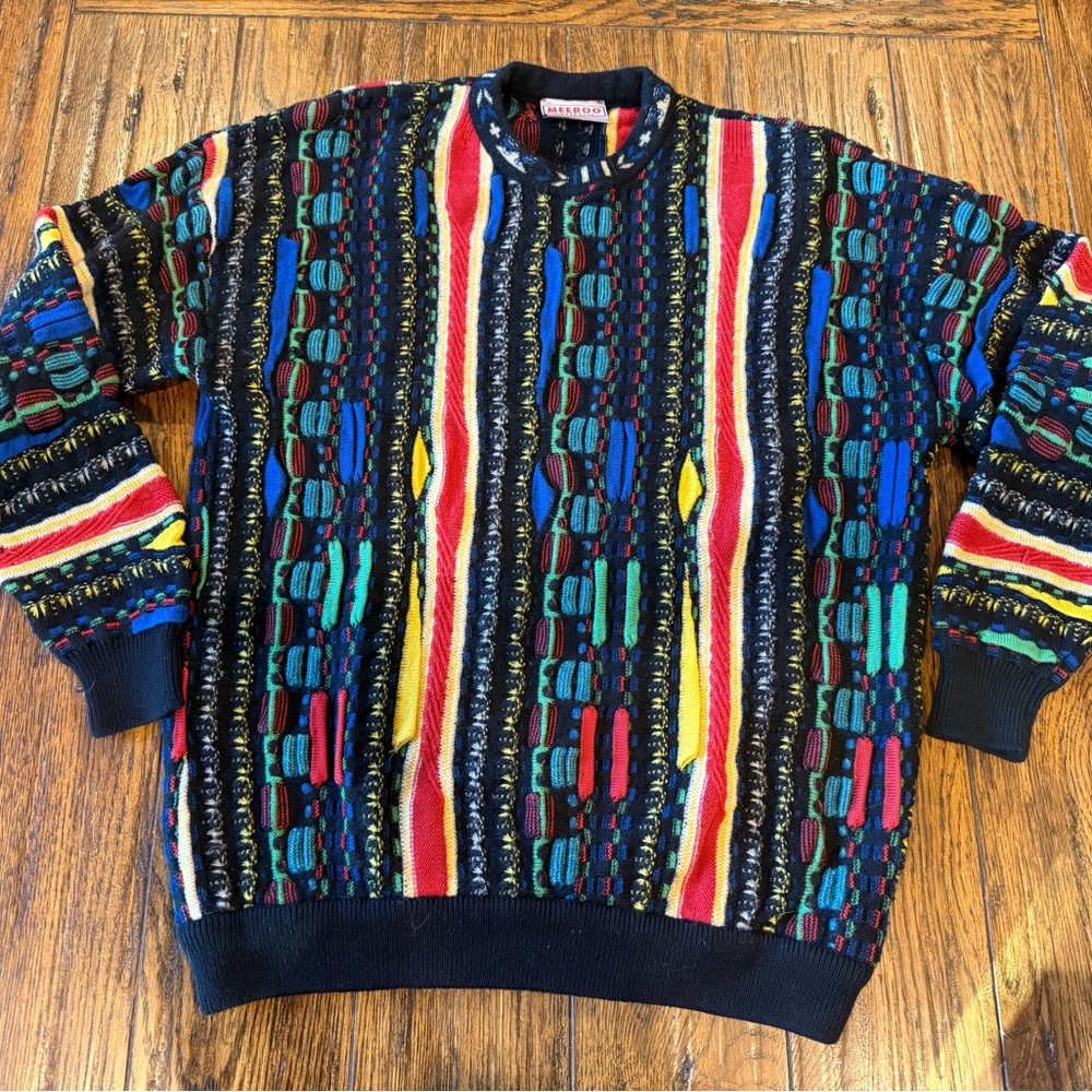 Vintage MEEROO Australia COOGI style 3D knit wool sweater. Neil Sweater. Large
